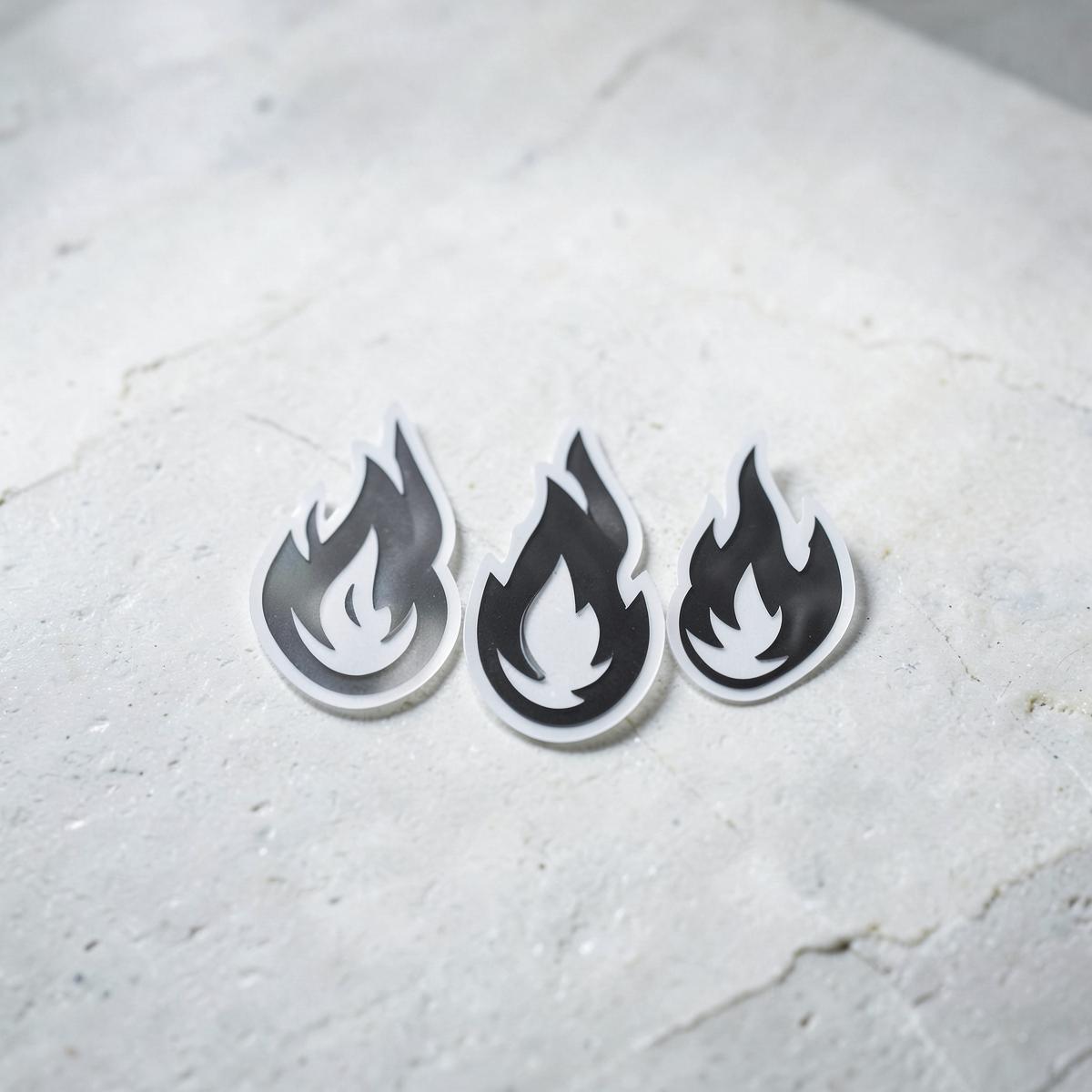 Monochrome Flame sticker set on pale stone