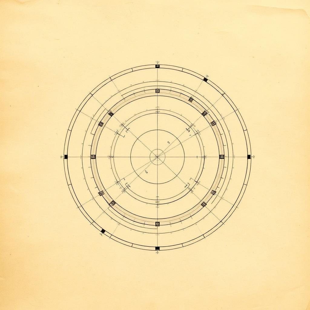 Geometric construction diagram on ivory paper